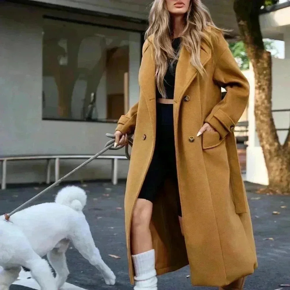 Khaki Casual Women's Oversized Double-Breasted Coat